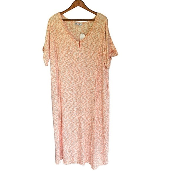 Culture Code Orange & White T-Shirt Dress Size 1X V Neck Short Sleeve Pockets - Picture 1 of 10